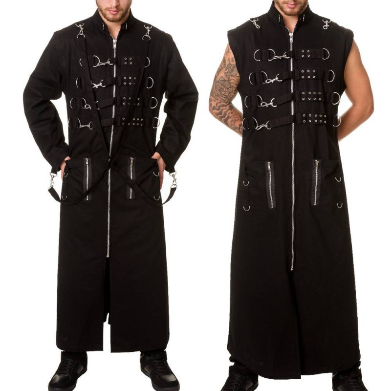 Mens Thread Metal Punk EMO Coat Men Gothic Coat